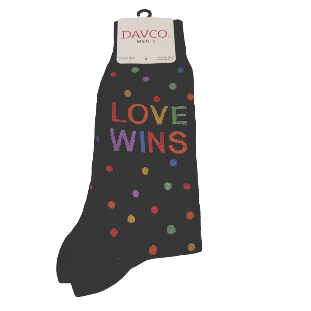 Davco mens multicolor polka dots Love Wins black socks size 10-13  NWT